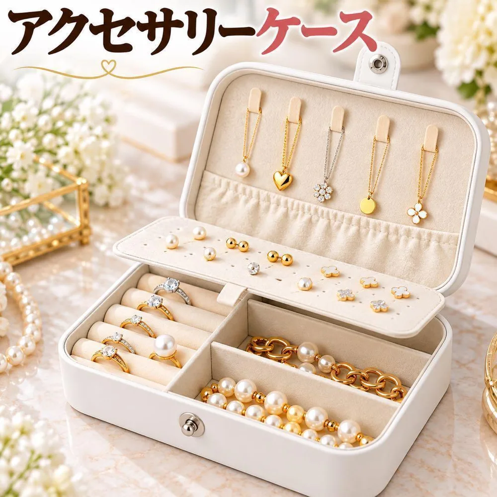 アクセサリーケース ジュエリーボックス コンパクト 収納 ホワイト