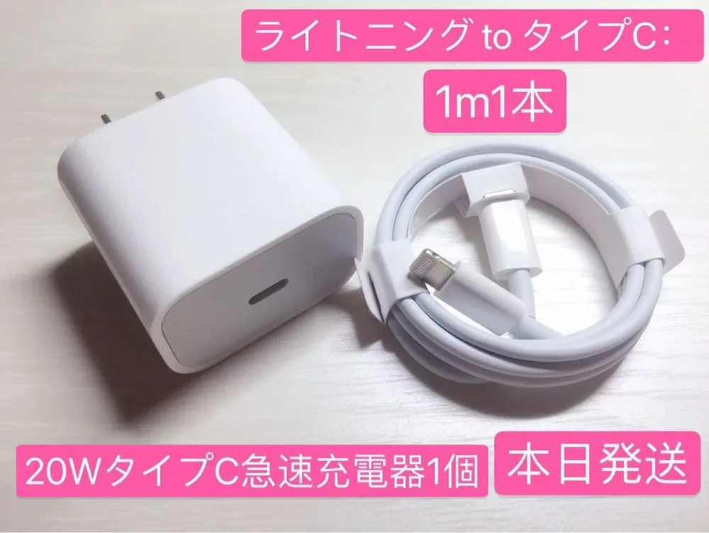 1m1本iPhoneライトニングtoタイプCケーブル&20WPD急速充電器セット