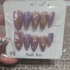 ネイルチップ パープル系 ラメ パール ゴールド アーモンド S