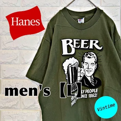 y507【Hanes】プリントTシャツ【メンズL】カーキ