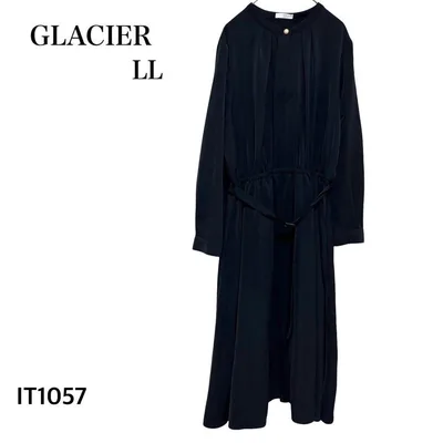 グラシア/大きいサイズ/ロングワンピース/LL/ウエストリボン/ネイビー/上品