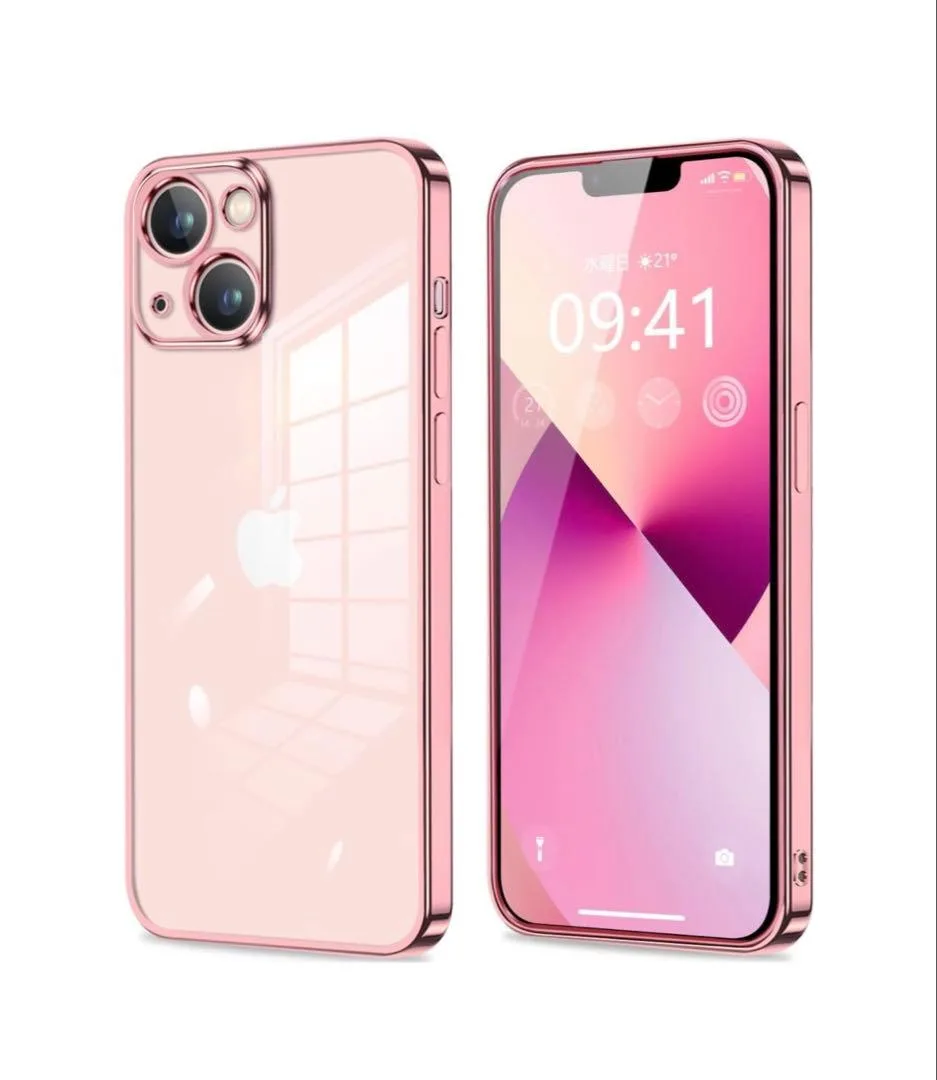 【新品未使用】iPhone13 ケース ピンク メタリック 透明 クリア ソフト