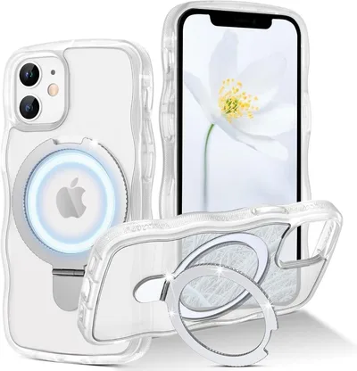 ☆GUAGUA iPhone12Mini用ケース スタンド付き クリアホワイト