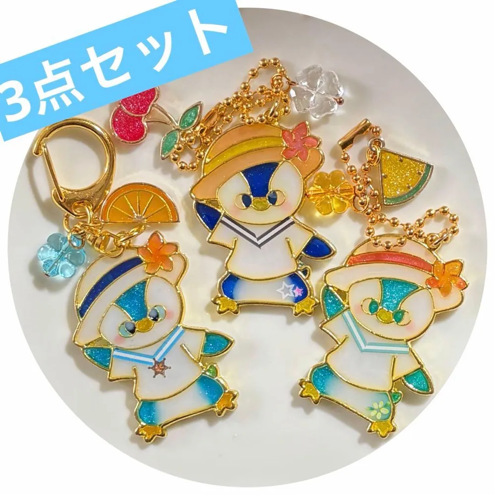 常夏のペンギンたち ハンドメイドキーホルダー 3点セット