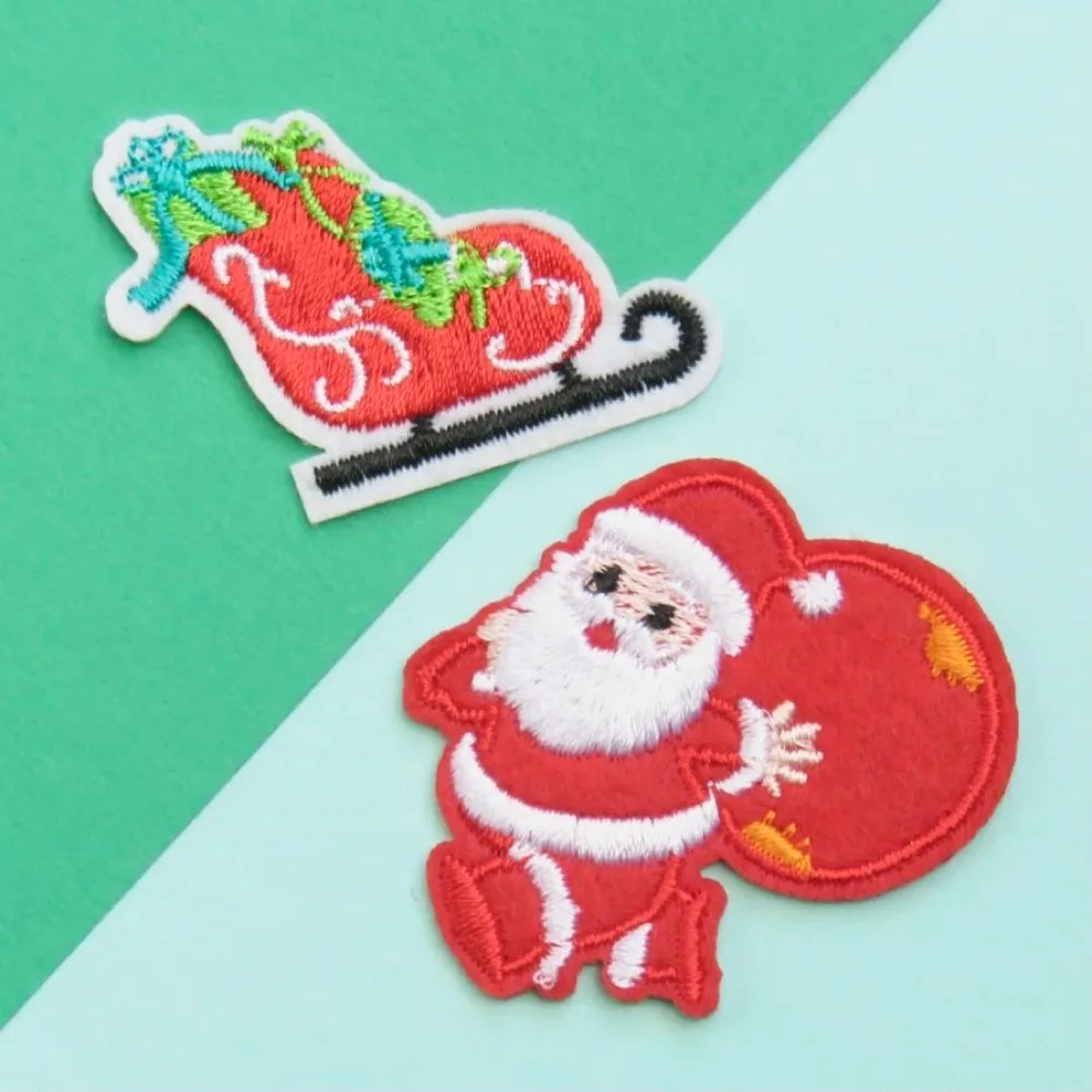 【2種セット】クリスマス サンタ 刺繍 アイロンワッペン アップリケ ev-8