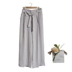 XL ユニクロ ワイドパンツ ハイウエストリボン 大きいサイズ グレー