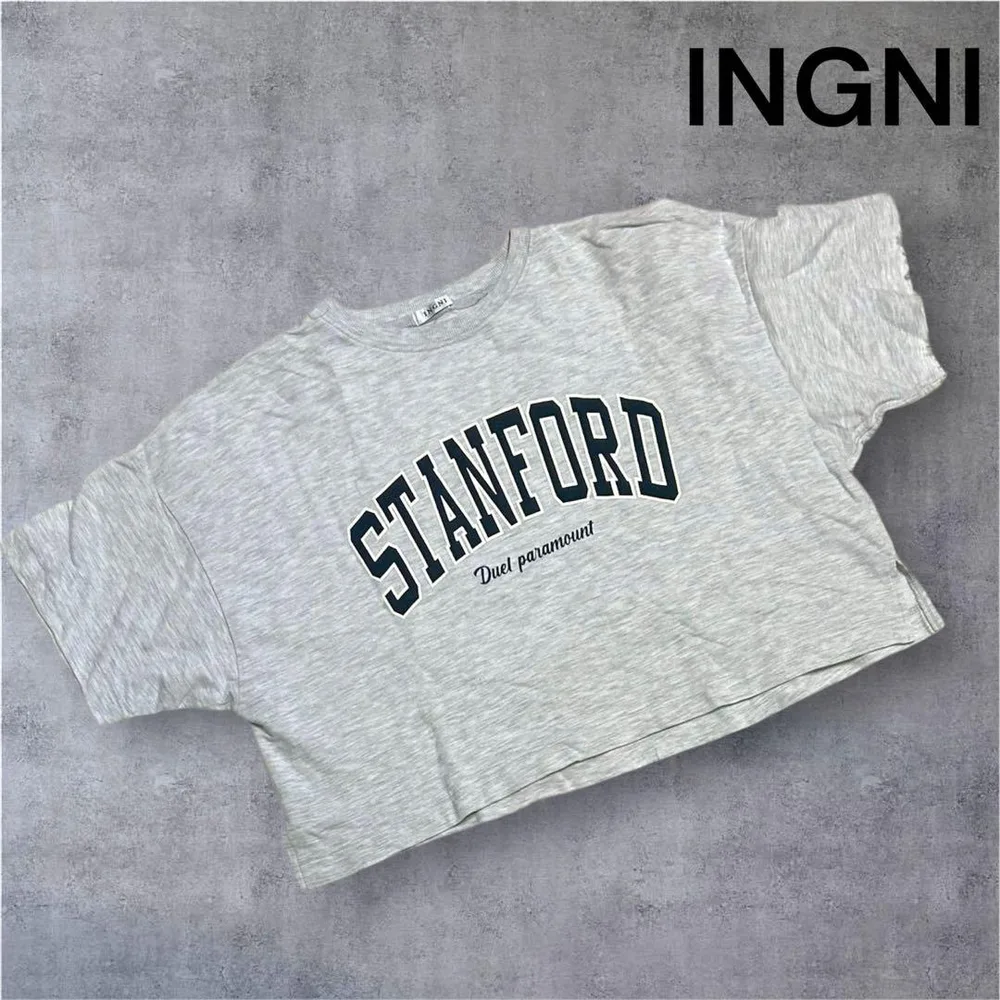 【INGNI イング】 STANFORDロゴ クロップドTシャツ グレー