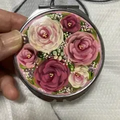 トールペイント花柄 コンパクトミラー
