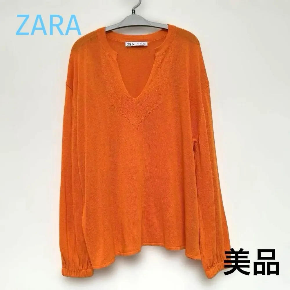 美品★ZARA Vネック ニット オレンジ 長袖Mサイズ
