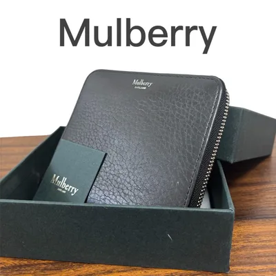 Mulberry 二つ折り財布 レザー シボ革 ラウンドファスナー ブラック