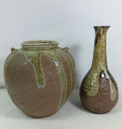 陶器 花瓶 2点セット 飾り壺 花器 フラワーベース 置物 華道 花生け 一輪挿