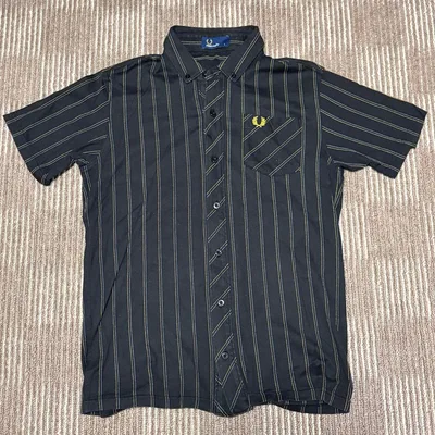 FRED PERRY 半袖シャツ ブラック ストライプ L