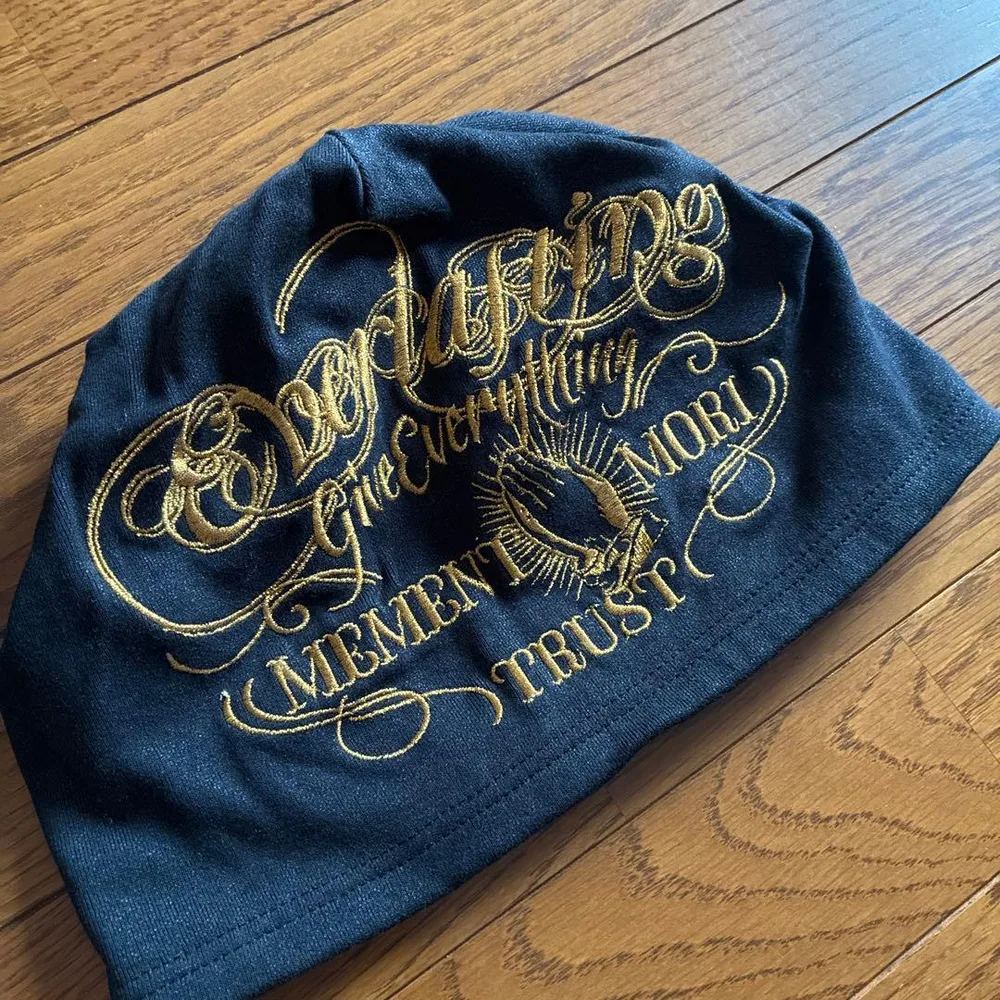 メンズ ニット帽 ビーニー ブラック 刺繍