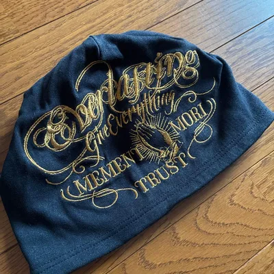 メンズ ニット帽 ビーニー ブラック 刺繍