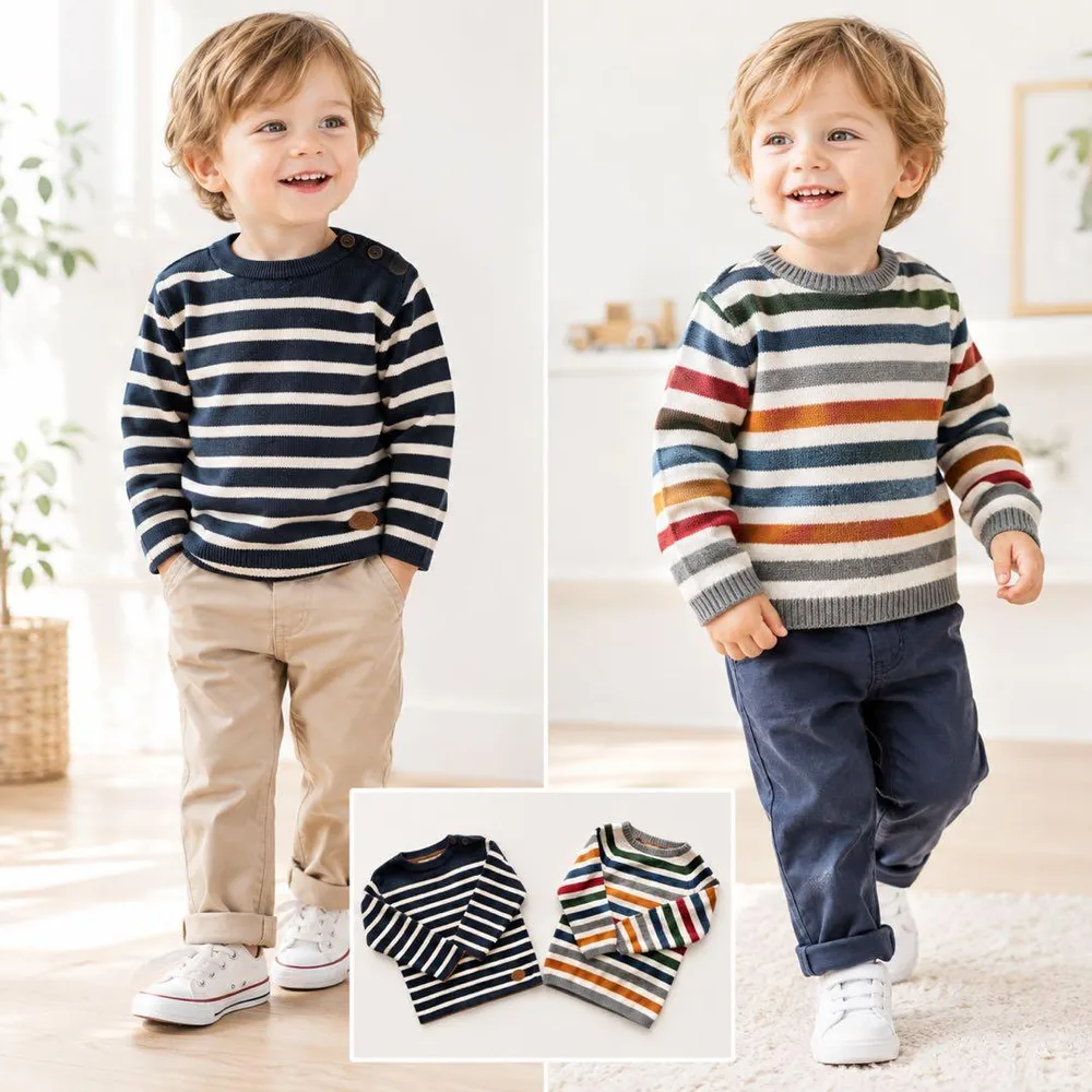 H&M セーター ニット 2枚セット 90cm ボーダー ネイビー 長袖 男の子