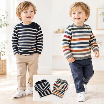 H&M セーター ニット 2枚セット 90cm ボーダー ネイビー 長袖 男の子