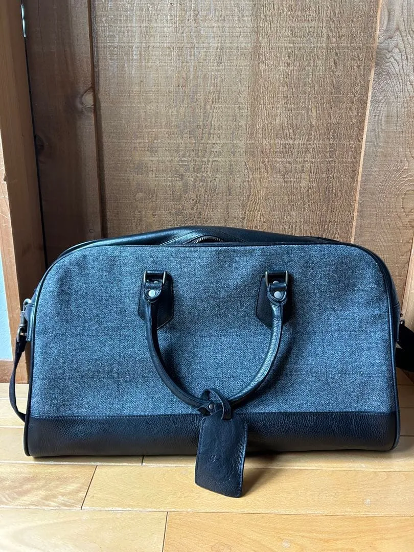 フレッドペリー 2way ボストンバッグ レザー×ウール グレー×ブラック