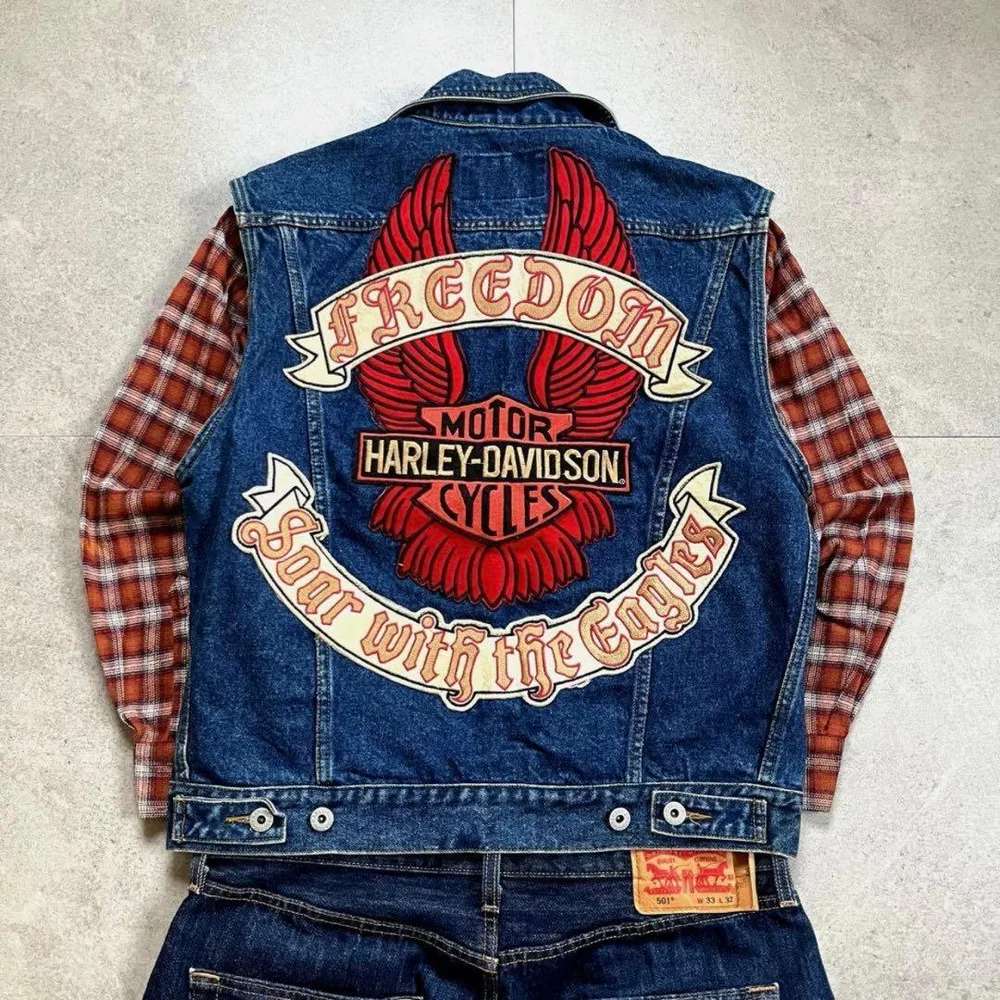 90s 希少 Harley-Davidson デニムベスト バイカー アメカジ