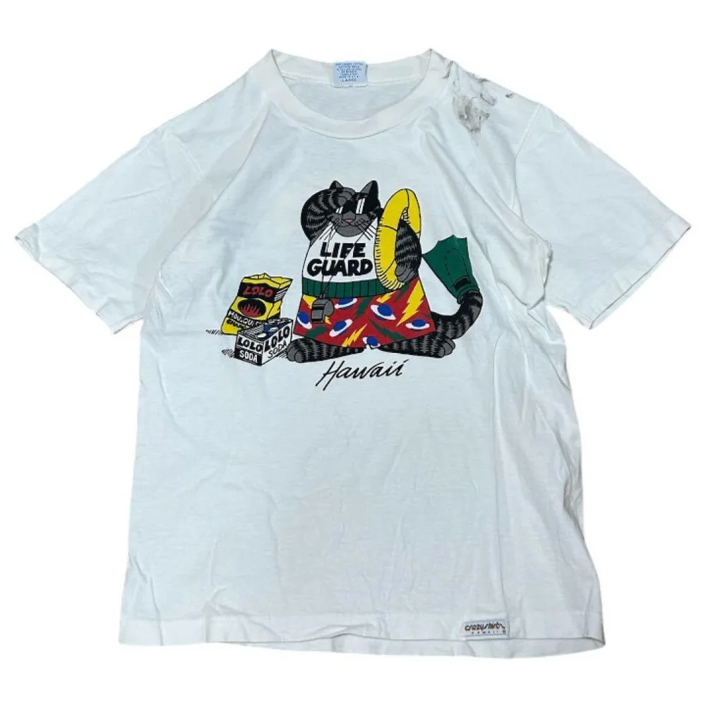 90s Crazy Shirts Hawaii Tシャツ 猫 ライフガード