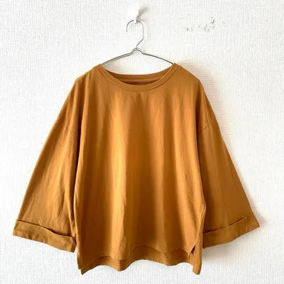 ☆【ハンチ】カットソー ドロップショルダー ワイドシルエット 綿混 七分袖 M