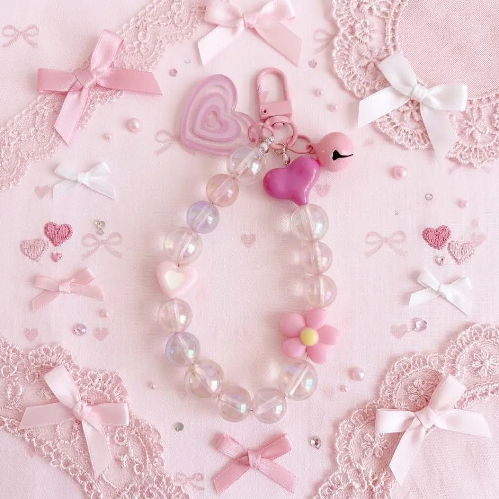 ピンク ビーズ ハンドメイド ストラップ