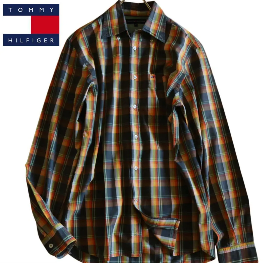 【TOMMY HILFIGER】長袖シャツ ボタンダウン 茶黄系 チェック★