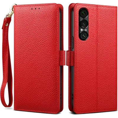 Xperia 1 VII ケース 手帳型 カード収納 スタンド 全面保護 レッド
