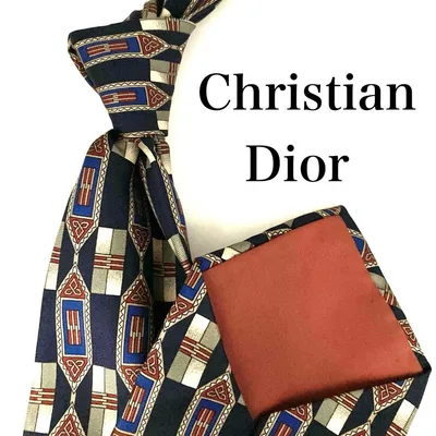 Christian Dior ネクタイ ネイビー 総柄 小紋柄 幾何学模様
