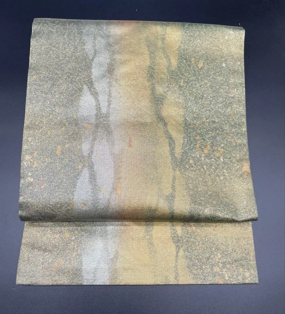 名古屋帯 洒落帯 高級 ♢ 正絹 引箔 縞 金箔 R381