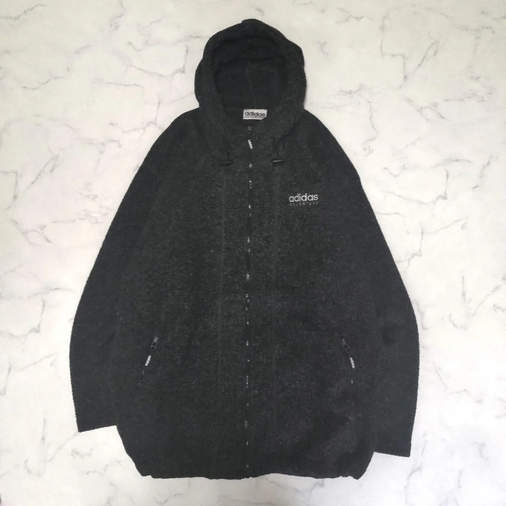 adidas デサント製 フリース ボアロゴジップパーカー XL