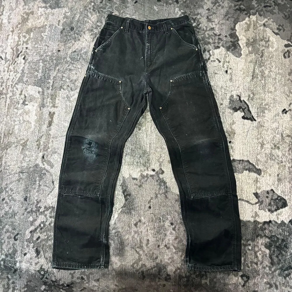 32×34 Carhartt B136 ダブルニー ブラック フェード Y2K