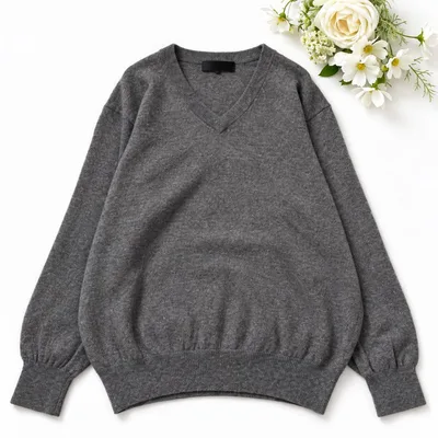 ヴェローナ カシミヤ100% Vネックニット セーター グレー L