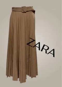 ZARA プリーツスカート ベージュ ベルト付き