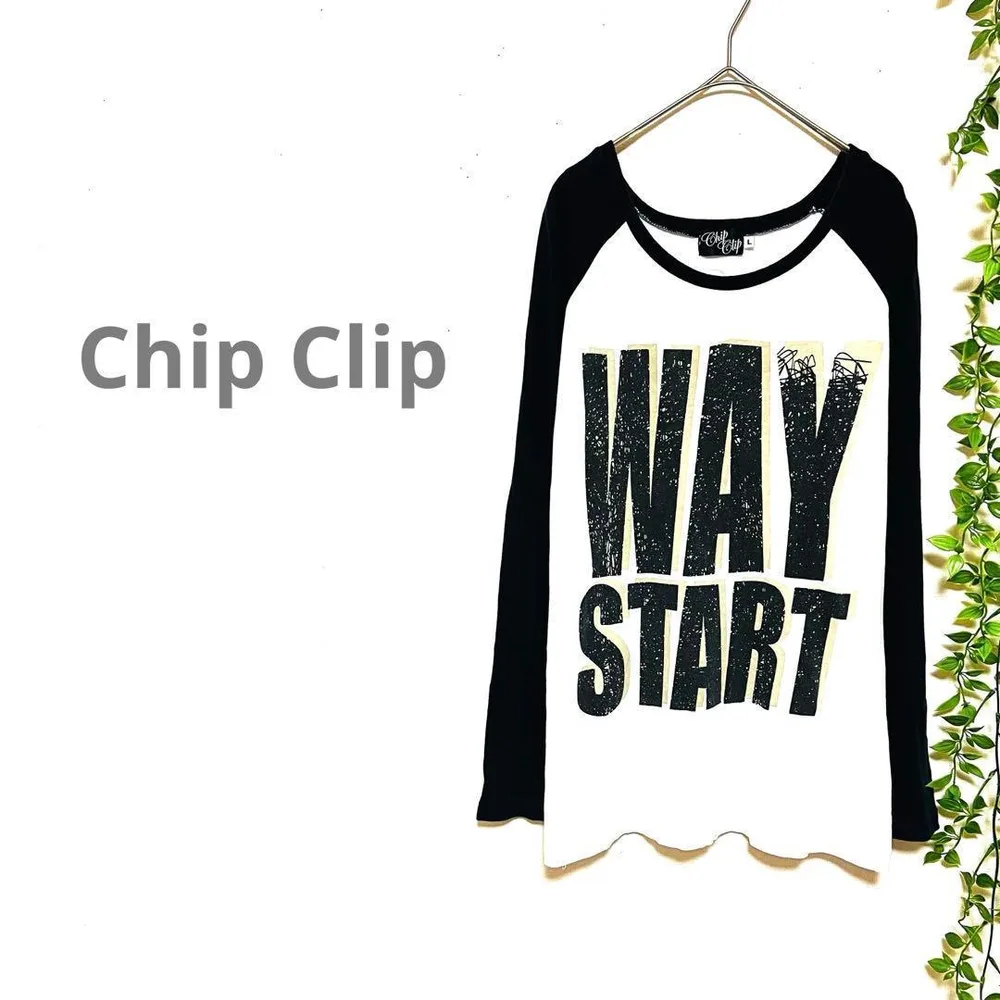 【Chip Clip】長袖 ラグラン ビックプリント L 大きいサイズ 古着 紺