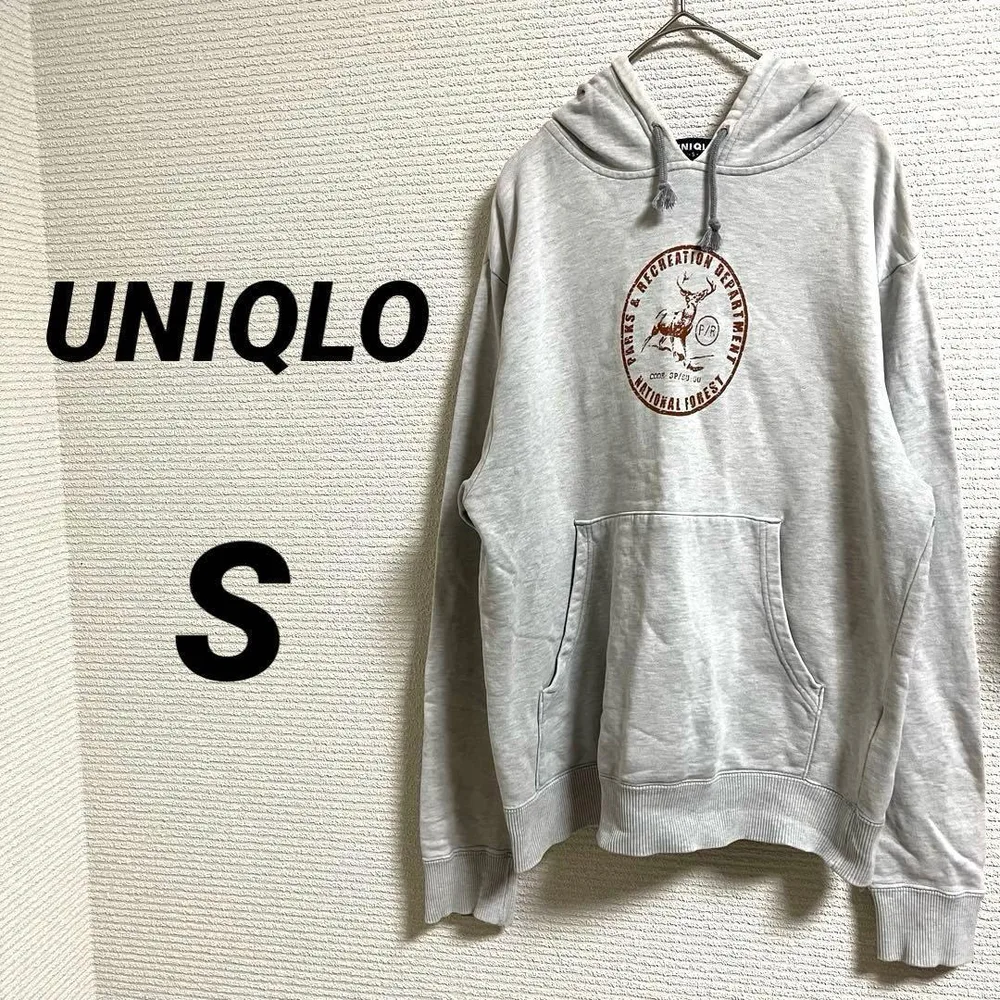 【UNIQLO ユニクロ】トップス 長袖パーカー グレー カジュアル ロゴ 秋冬