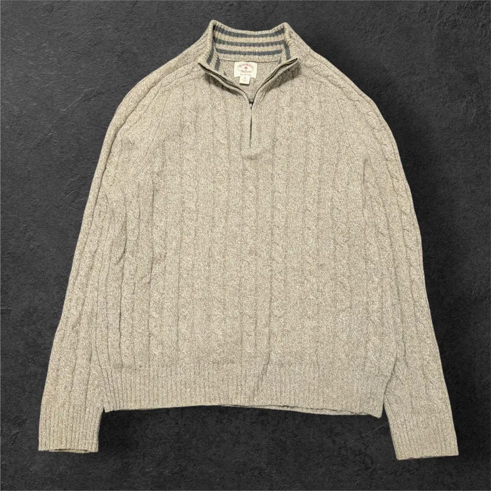 Brooks Brothers ウール ハーフジップ ケーブル ニット ベージュ