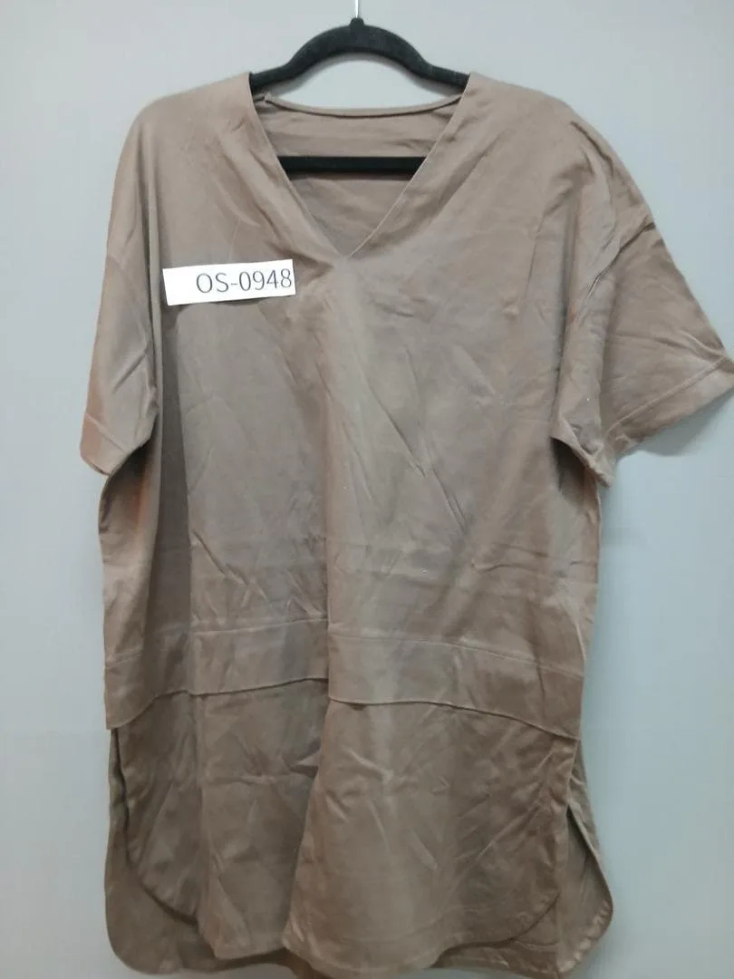 OS-0948 Vネック 半袖 Tシャツ ブラウン MOGA