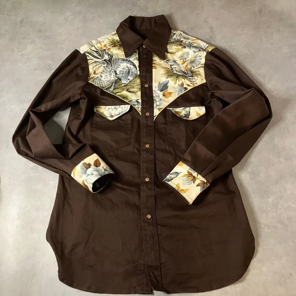 70s vintage ウエスタンシャツ 切り替え 1点物 伝票パッチ XL