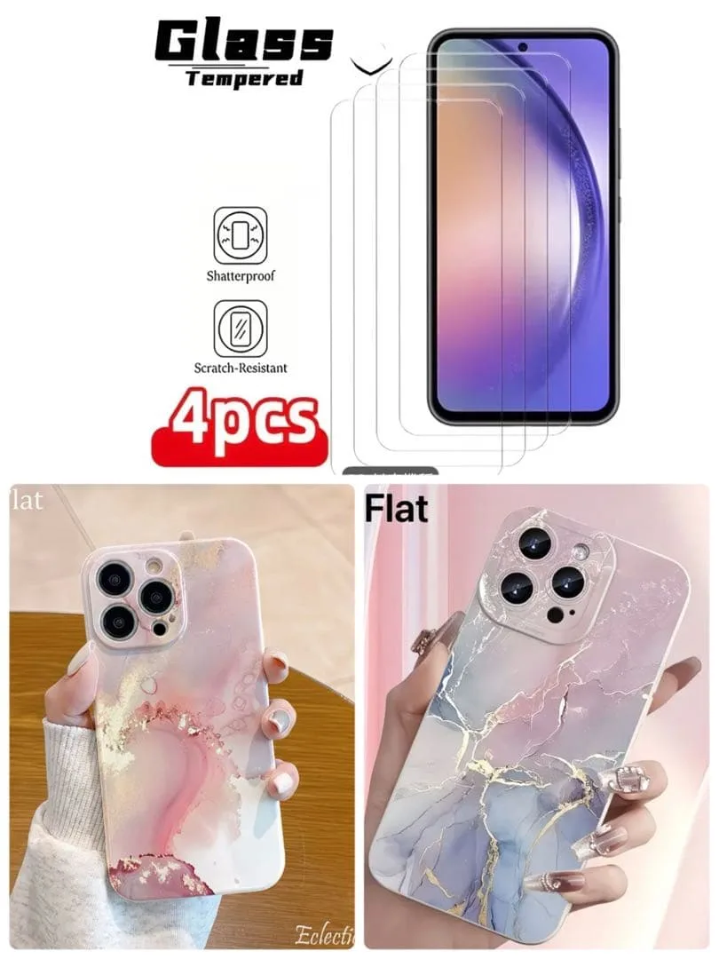 大理石調 iPhone17e、16eケース 2点強化ガラスフィルム付き