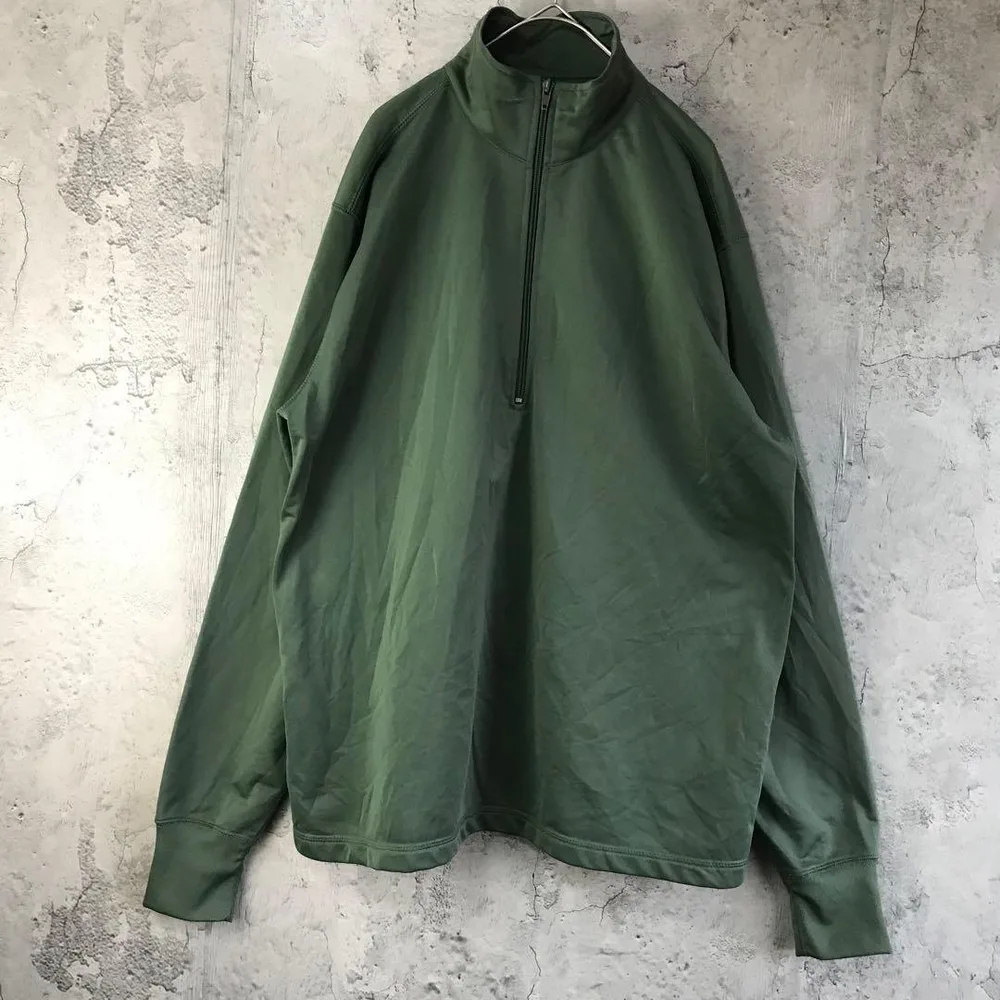 Y3006古着 トレーナー スウェット ハーフジップ 緑 無地 90s Y2K