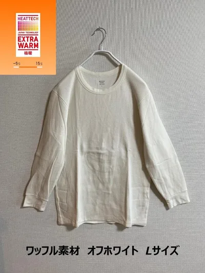 UNIQLO 極暖ヒートテックコットンワッフルクルーネックT/9分袖 ホワイトL