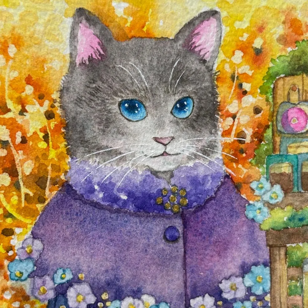 手描きイラスト 原画 森の中の不思議な住人 休憩所 水彩画 オリジナル