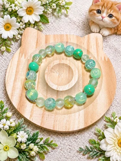 ハンドメイド グリーン系ガラスビーズブレスレット
