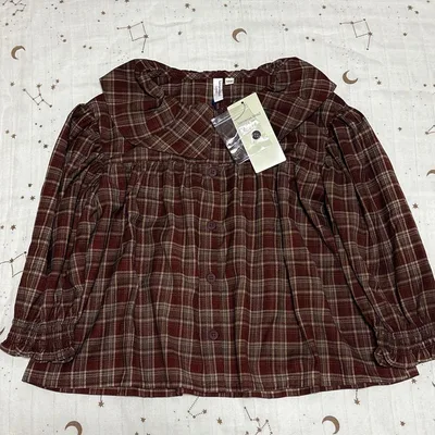Samansa Mos2 Lagom ラーゴム チェックフリル襟ブラウス 110