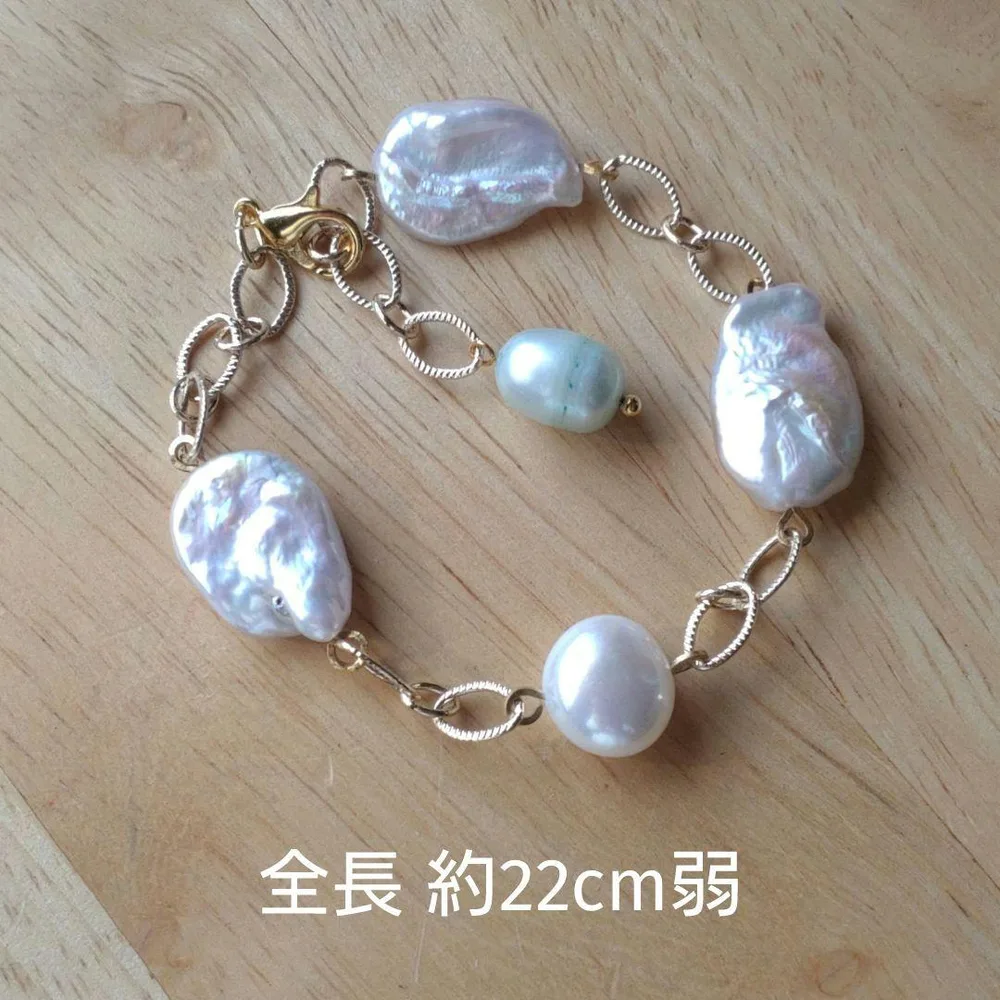 お得✨️b.492 淡水パール ブレスレット バロック パール 大粒 ゴールド