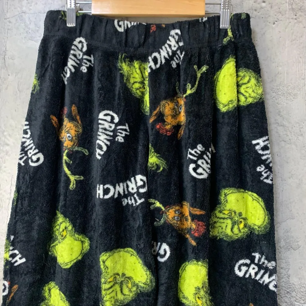B4281古着 柄パンツ パジャマパンツ 黒 90s グリンチ