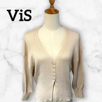 ViS/ビス パールボタン Vネック リブニットカーディガン アイボリー F