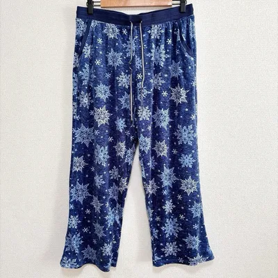 ノーティカ 総柄 ストレート パンツ M 紺 青 ポリエステル ルームウェア