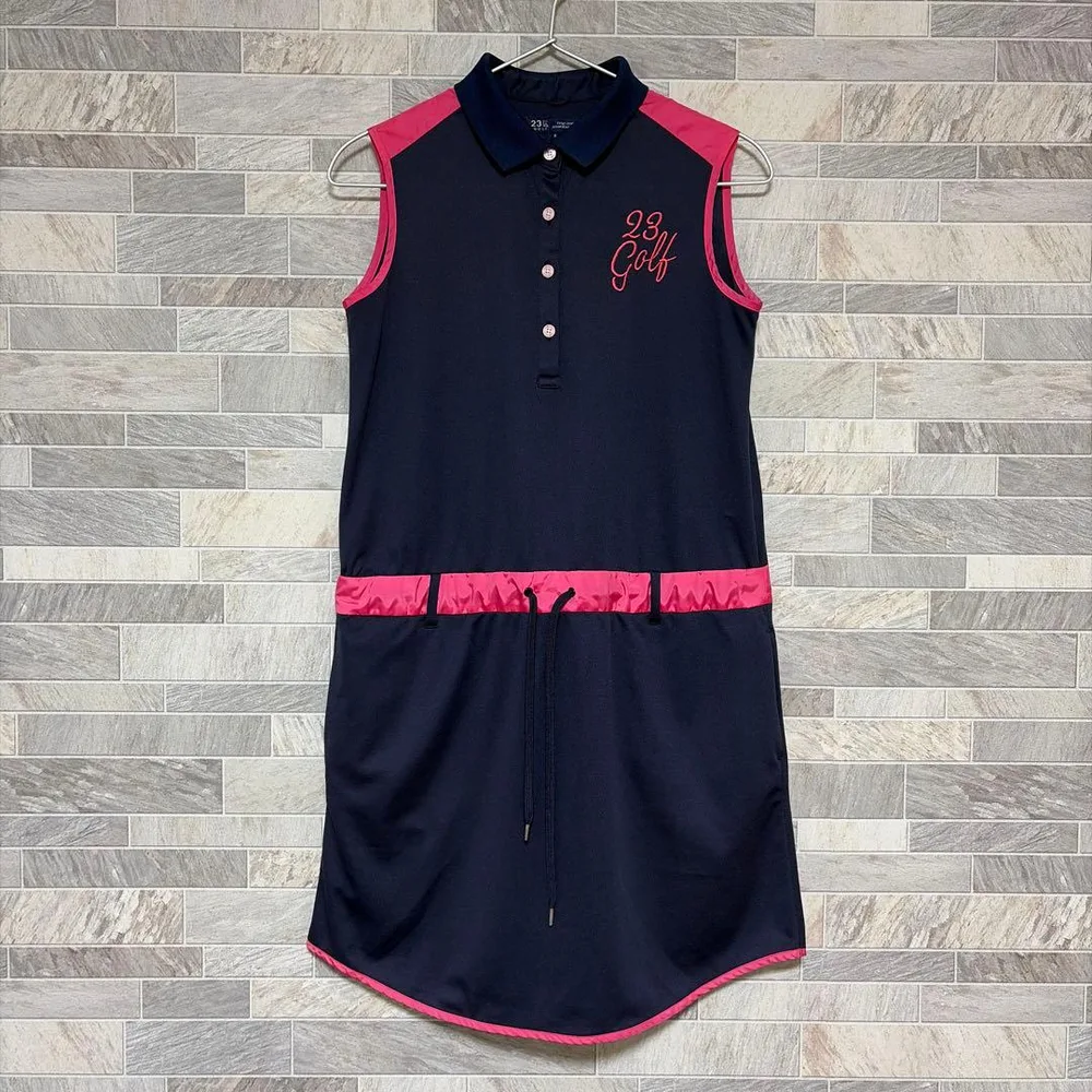 23区GOLF ノースリーブワンピース ネイビー ピンク ゴルフ S〜M