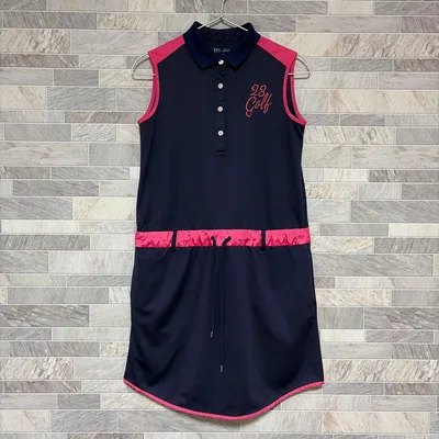 23区GOLF ノースリーブワンピース ネイビー ピンク ゴルフ S〜M